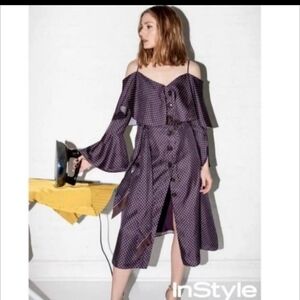 Dot Palermo X Olivia Silky Ruffled Off the Shoulder Dress. Size 8